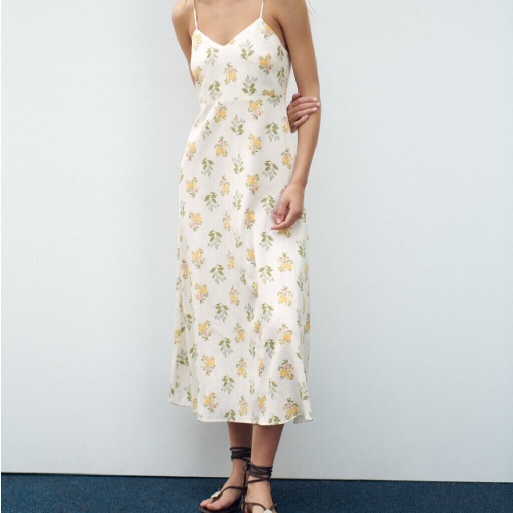 Zara Floral Spaghetti Midi Strap Dress